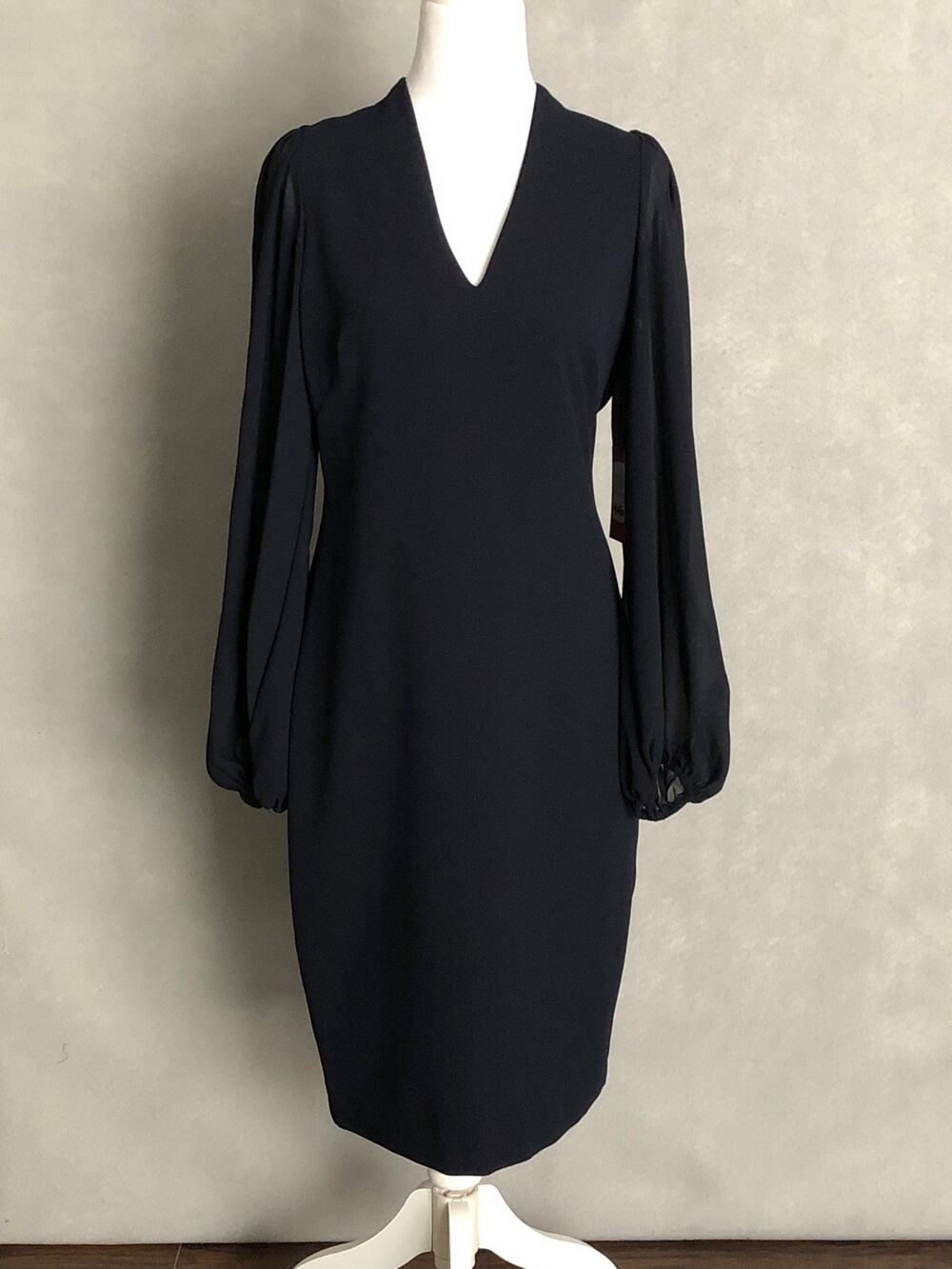 Vince Camuto Shift Dress V-Neck Sheer Puff Sleeve Women's Size 0 NEW